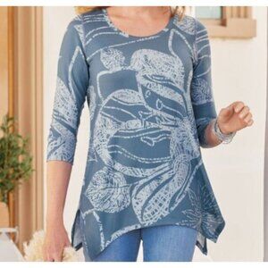 Soft Surroundings Teal And White Relaxed A-Line Tunic S
